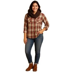 Cato 100% Cotton‎ Red & Green Plaid Button-Down Shirt Size Medium Utility